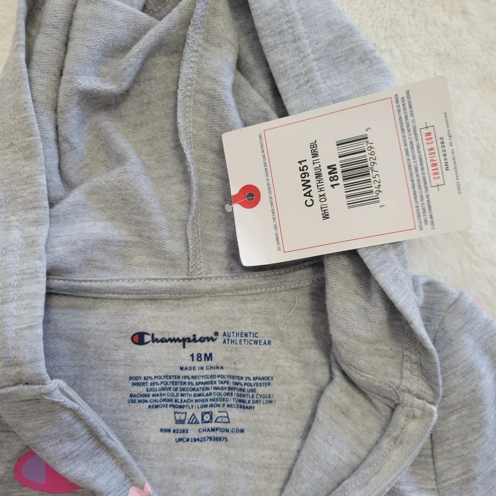 Champion Zip Hoodie Toddler Girls 18M Gray Rainbow Logo Peplum Ruffle CAW951